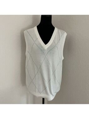 E.P. Pro Women’s White Sleeveless Argyle Cotton Sweater Vest M